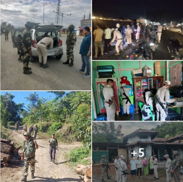 मणिपुर में तलाशी अभियान चलाते पुलिस एवं सुरक्षा बल के कर्मी।