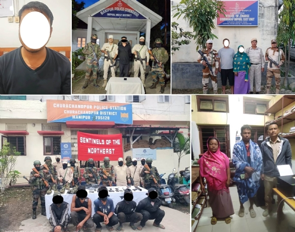 मणिपुर- सुरक्षा बलों के विभिन्न अभियानों में उग्रवादी संगठनों के 9 कैडर गिरफ्तार। एक व्यक्ति को सुरक्षा बलों ने बचाकर घर वालों को सौंपा
