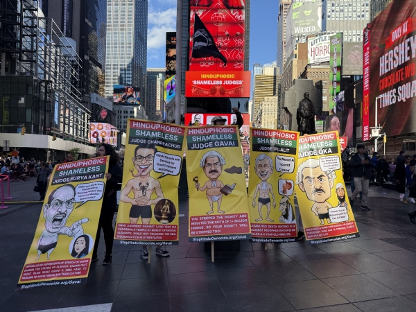 Hindu Organisations protested against CJI at Times Squire in New York Hindu Organisations protested against CJI at Times Squire in New York