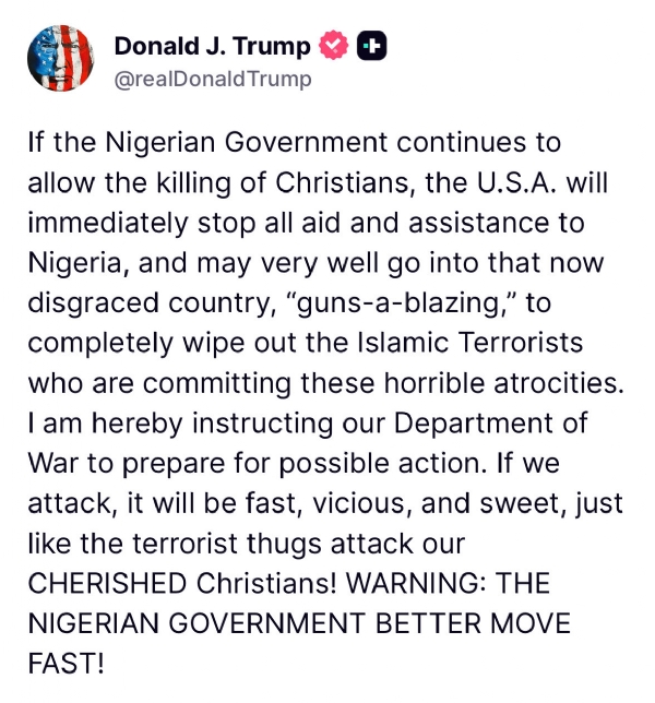नाइजीरिया को ट्रंप की धमकी
