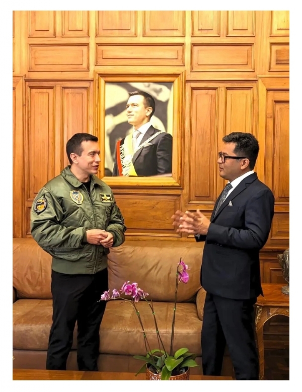 Union Minister Pabitra Margherita Meeting Ecuador President Daniel Noboa in Quito. Union Minister Pabitra Margherita Meeting Ecuador President Daniel Noboa in Quito.