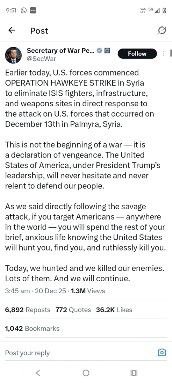 सीरिया के आईएसआईएस के ठिकानों पर अमेरिकी बमबारी