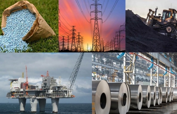 आठ बुनियादी उद्योगों के लोगो का प्रतीकात्मक चित्र आठ बुनियादी उद्योगों के लोगो का प्रतीकात्मक चित्र