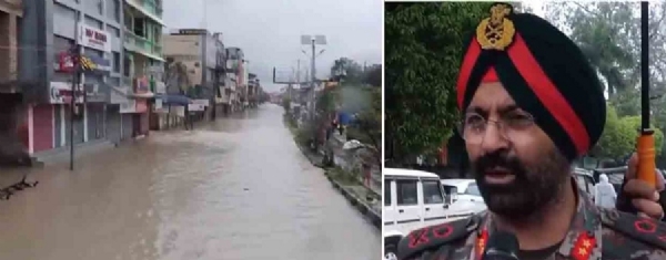 मणिपुर में बाढ़ का दृश्य। मेजर जनरल रावरूप सिंह, आईजी, असम राइफल्स (दक्षिण)