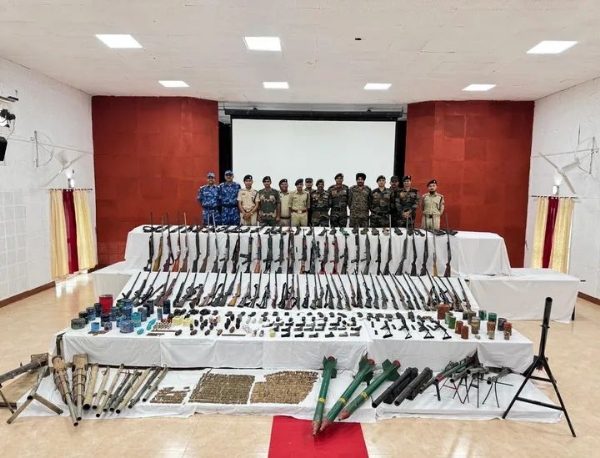 Image of the huge cache of arms and explosives recovered in Manipur.
