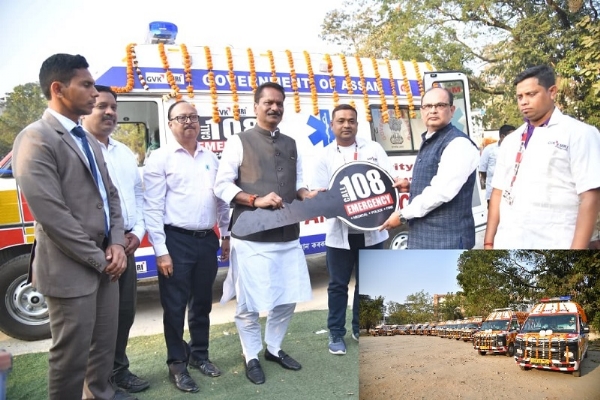 স্বাস্থ্য আৰু পৰিয়াল কল্যাণ মন্ত্ৰী অশোক সিংহলে ৮২ খন ১০৮ মৃত্যুঞ্জয় এম্বুলেন্স সেৱাৰ ফ্লেগ অফ কৰে