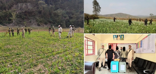 मणिपुर में अवैध अफीम की खेती को नष्ट किए जाने एवं गांजा के साथ तस्करों की तस्वीर