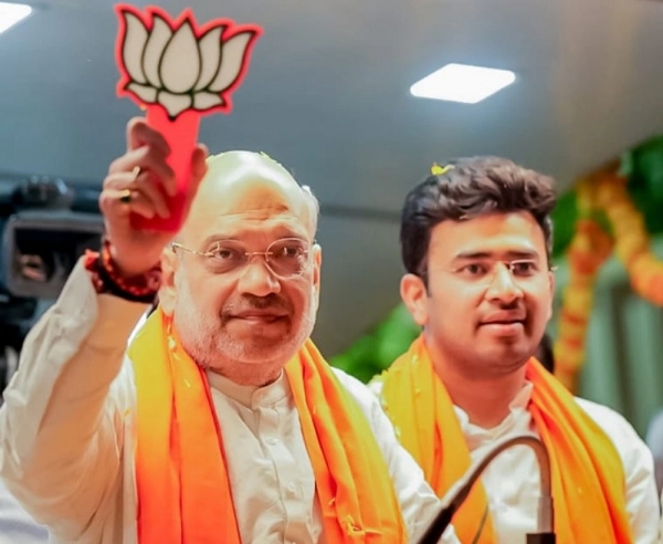 असमः अमित शाह एवं तेजस्वी सूर्या। फाइल फोटो