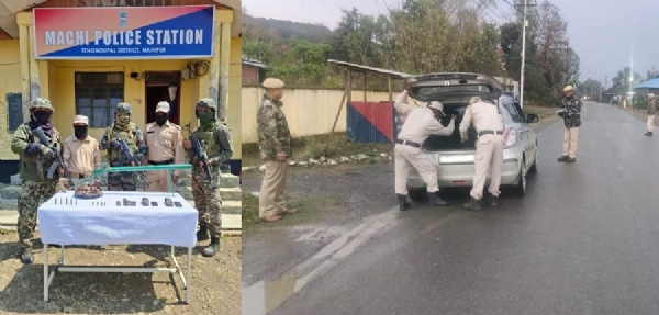मणिपुरः तेंगनौपाल जिले के पहाड़ी क्षेत्र से बरामद हथियार एवं विस्फोटक