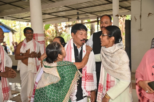 Assam Gan Parishad President and Cabinet Minister in Assam Government Atul Bora Praying at Namghar.