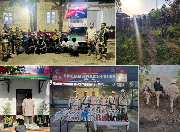 मणिपुर पुलिस द्वारा चलाए गये विभिन्न अभियानों में  बरामद अफीम, अवैध शराब, चोरी के वाहन एवं गिरफ्तार आरोपित