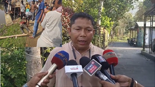 गुवाहाटीः पानी में तैरते मिले शव के संबंध में मीडिया को संबोधित करते प्रशानिक अधिकारी।