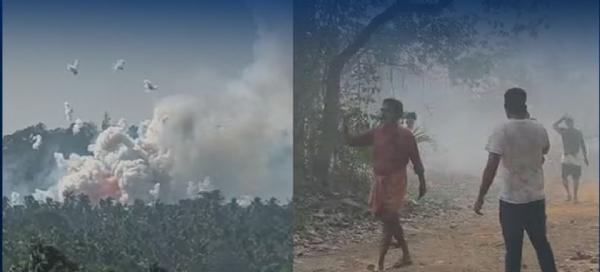 केरल के त्रिशूर ज़िले के मुंडाथिकोड इलाके में एक पटाखा निर्माण इकाई में हुए धमाके से जुड़ी तस्वीर।
