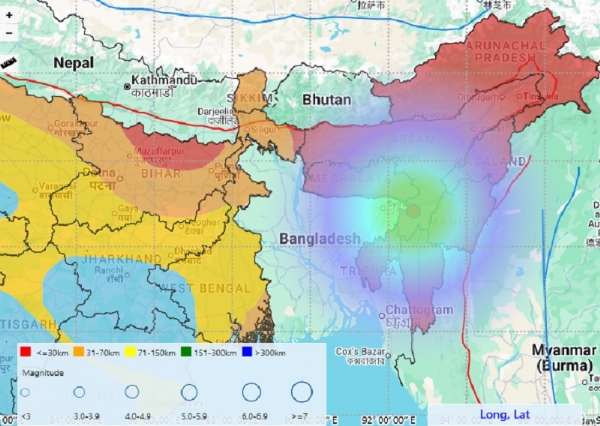 असम के हैलाकांदी जिले में आए भूकंप के मैप