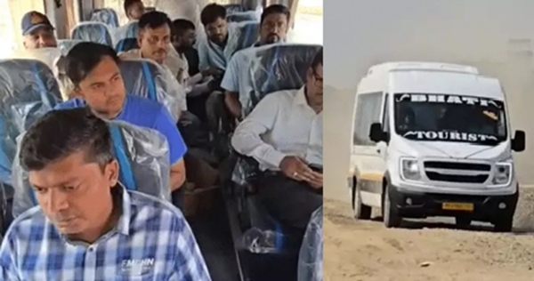 उज्जैन में सिंहस्थ कार्यों के निरीक्षण के लिए ट्रैवलर बस से पहुंचे अधिकारी