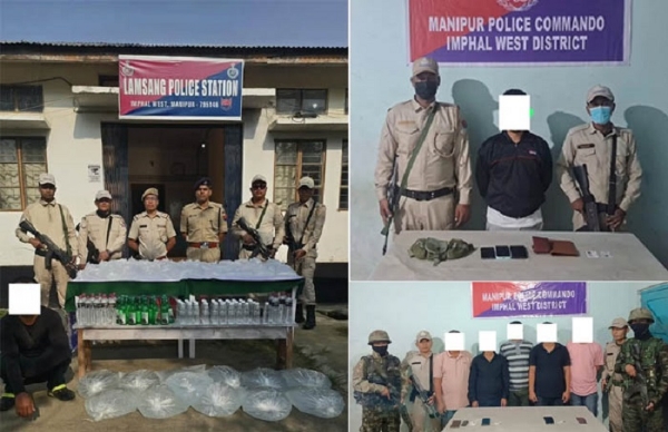 मणिपुरः गिरफ्तार देसी शराब तस्कर एवं उग्रवादियों की तस्वीर