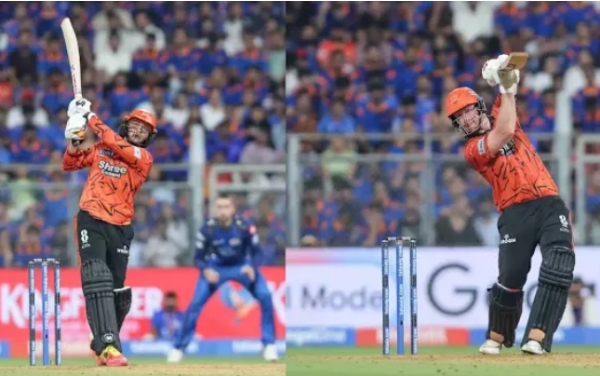 अभिषेक शर्मा और हेनरिक क्लासेन शॉट खेलते हुए