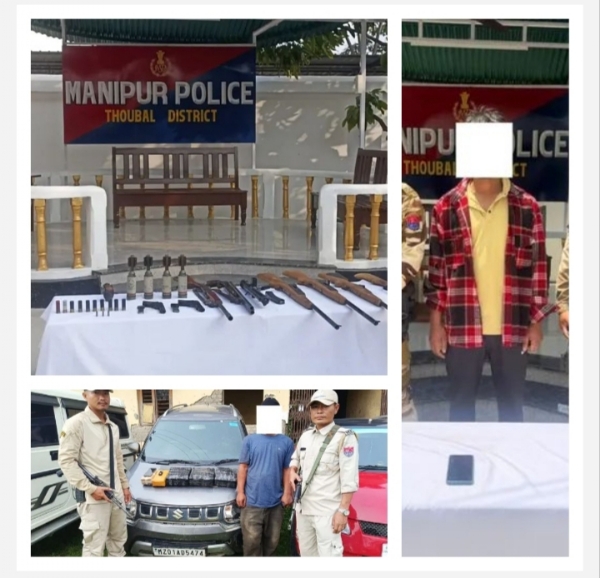 Image of the Arms, Explosives Recovered in Thoubal; KYKL Cadre and Drug Smuggler Arrested in Separate Operations.