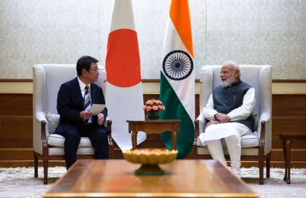 जापान के विदेश मंत्री तोशिमित्सु मोटेगी मंगलवार को प्रधानमंत्री नरेन्द्र मोदी से मुलाकात के दौरान