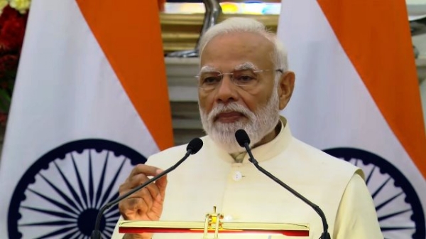 प्रधानमंत्री नरेन्द्र मोदी बुधवार को पत्रकार वार्ता को संबोधित करते हुए