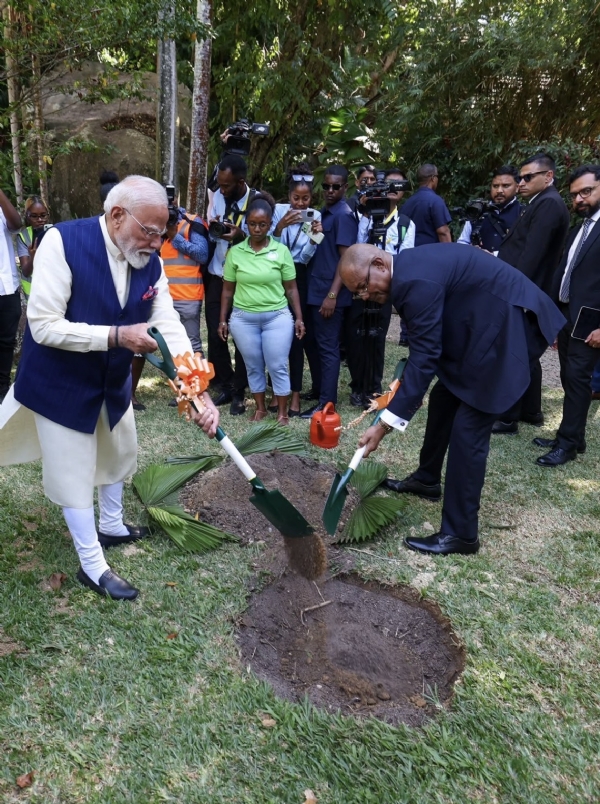 सेशेल्स राष्ट्रीय वनस्पति उद्यान में राष्ट्रपति डॉ. पैट्रिक हर्मिनी के साथ संयुक्त वृक्षारोपण करते प्रधानमंत्री नरेन्द्र मोदी। सेशेल्स राष्ट्रीय वनस्पति उद्यान में राष्ट्रपति डॉ. पैट्रिक हर्मिनी के साथ संयुक्त वृक्षारोपण करते प्रधानमंत्री नरेन्द्र मोदी।