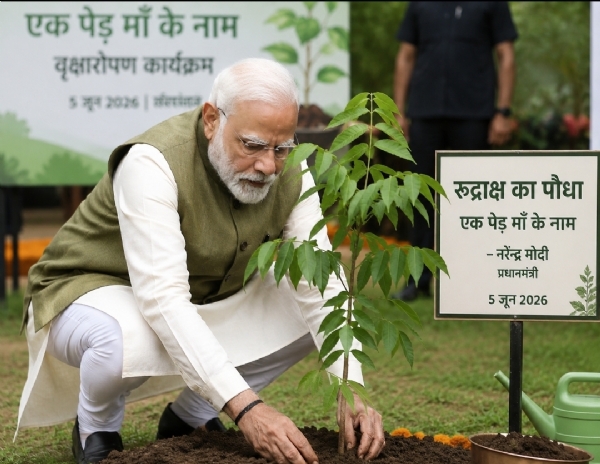 रुद्राक्ष का पौधा लगाते हुए पीएम नरेंद्र मोदी की सांकेतिक फ़ोटो