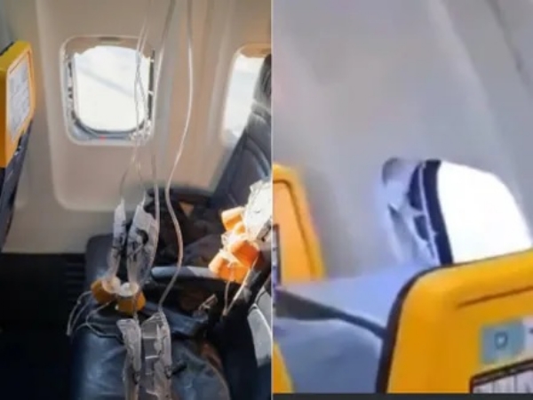 रायनएयर के बोइंग 737 विमान की टूटी खिड़की