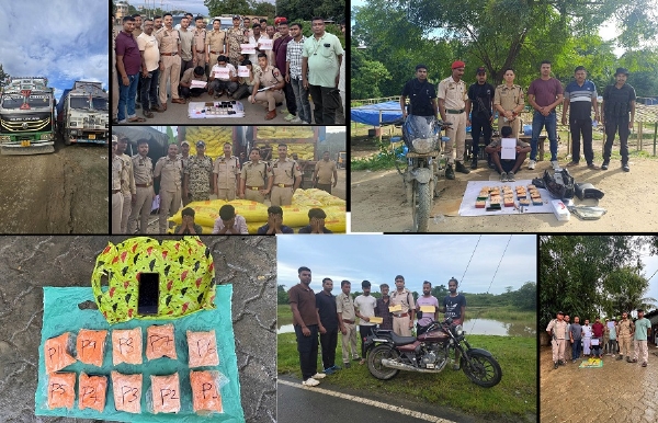 असमः कछार पुलिस चलाए गये अभियानों में गिरफ्तार अपराधी एवं बरामद मादक पदार्थ की तस्वीर