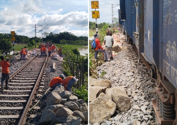 বানপীড়িত ৰেল খণ্ডসমূহত পুনৰুদ্ধাৰ কাম যুদ্ধকালীন তৎপৰতাৰে অব্যাহত